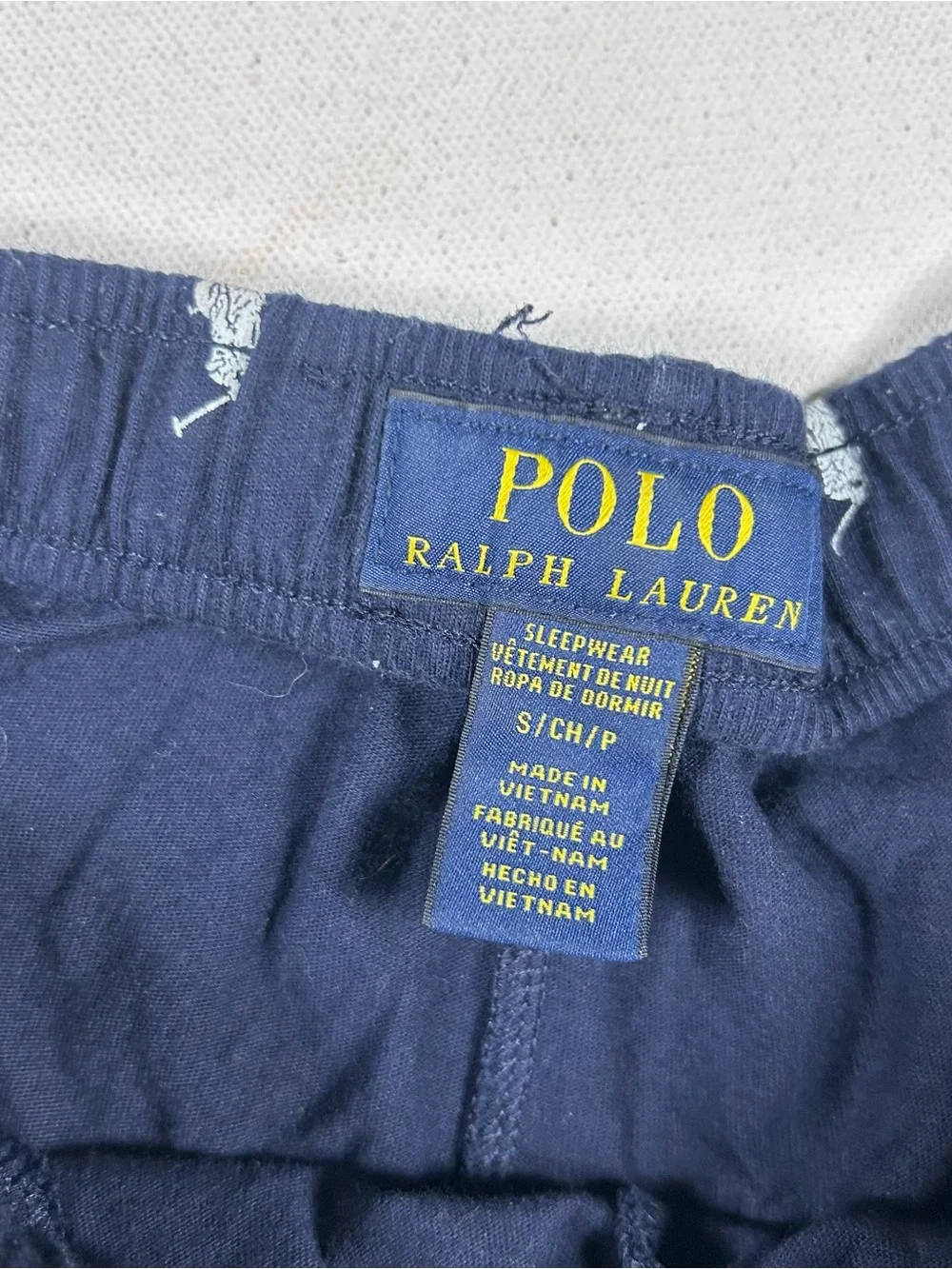 Polo Ralph Lauren Cotton Woven Sleep Shorts Navy Blue AOP Pony Print Men’s Small
